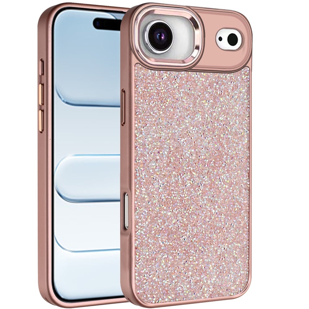 For Apple iPhone 17 Air (6.6") Crystal Sparkle Diamond Glass Full Mini Glitter Bling Frame TPU Hybrid Protective Case Cover