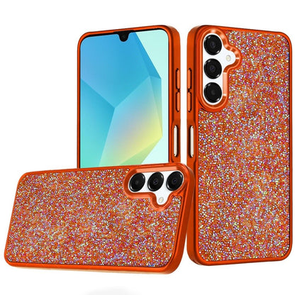 Phone Case for Samsung Galaxy A16 5G Crystal Glass Bling Diamond Metallic Edge Shockproof Durable Protective Clear Hybrid Stylish Premium Design Cover Cosmic Orange