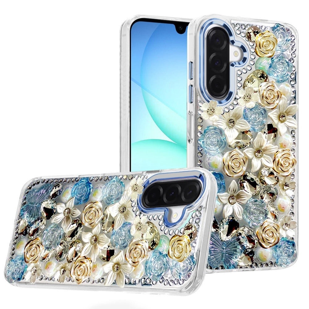 Luxury Rose Bling Rhinestone Glitter Floral Hybrid Shockproof Stylish Protective Designer Ornament Sparkle