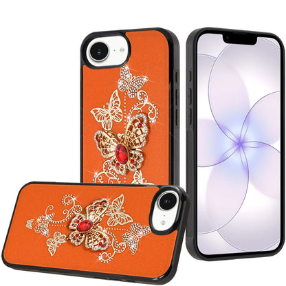 Phone Case for Apple iPhone 17E /16E Diamond Glitter 3D Butterfly Engraved Luxury Bling Hybrid Shockproof Chrome Edge Protective Durable Grip Cover Garden Butterflies Cosmic Orange