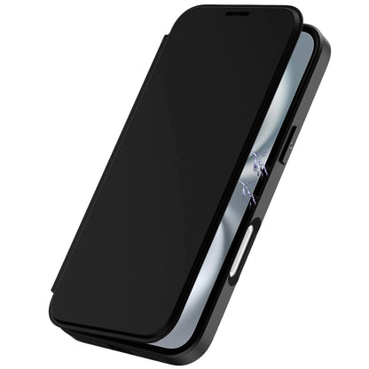 For Apple iPhone 16 (6.1") Flap Wallet Case Credit Card Slot, Clear TPU Back Hard [Magnetic Circle] Compatible with Magsafe Case Cover Black