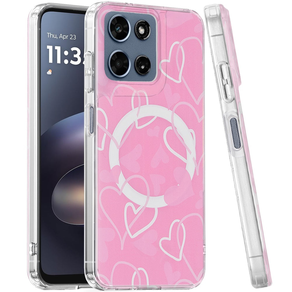 Phone Case for Motorola Moto G Play 5G 2026 Shockproof Dual Layer TPU IMD Print Rugged Anti-Slip Grip Drop Protection Scratch Resistant Slim Fit Glossy Floral Heart Aesthetic Cover