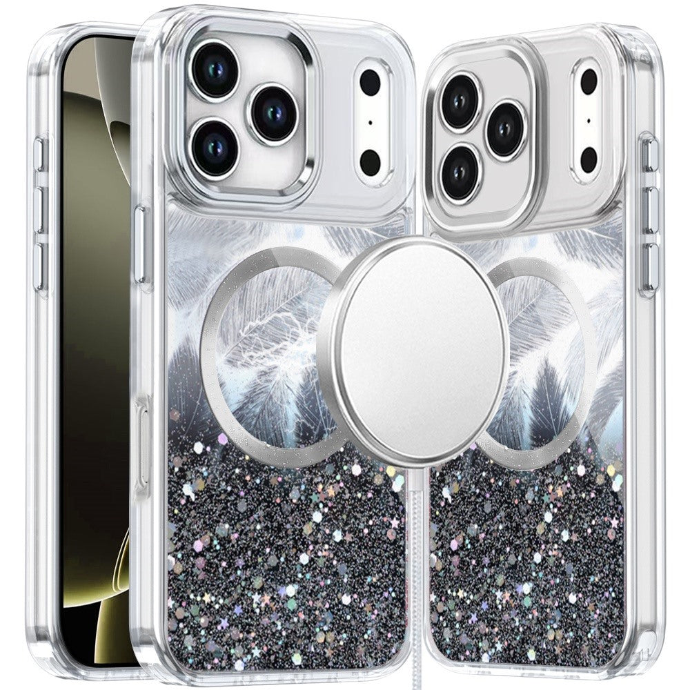 For Apple iPhone 17 Pro (6.3") Epoxy Glitter Shimmer Fashion Case with Magnetic Magsafe Compatible Hybrid Sparkling Slim Protective Case Cover Cosmic Orange