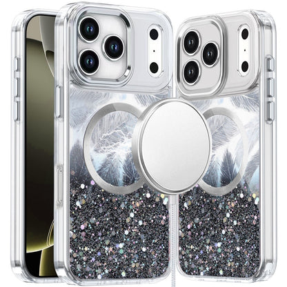 For Apple iPhone 17 Pro (6.3") Epoxy Glitter Shimmer Fashion Case with Magnetic Magsafe Compatible Hybrid Sparkling Slim Protective Case Cover Cosmic Orange
