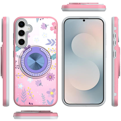 For Samsung Galaxy S26 Pattern Design Hybrid with Invisible Ring Stand & Magnetic Back, Shockproof Protective Grip Case Cover