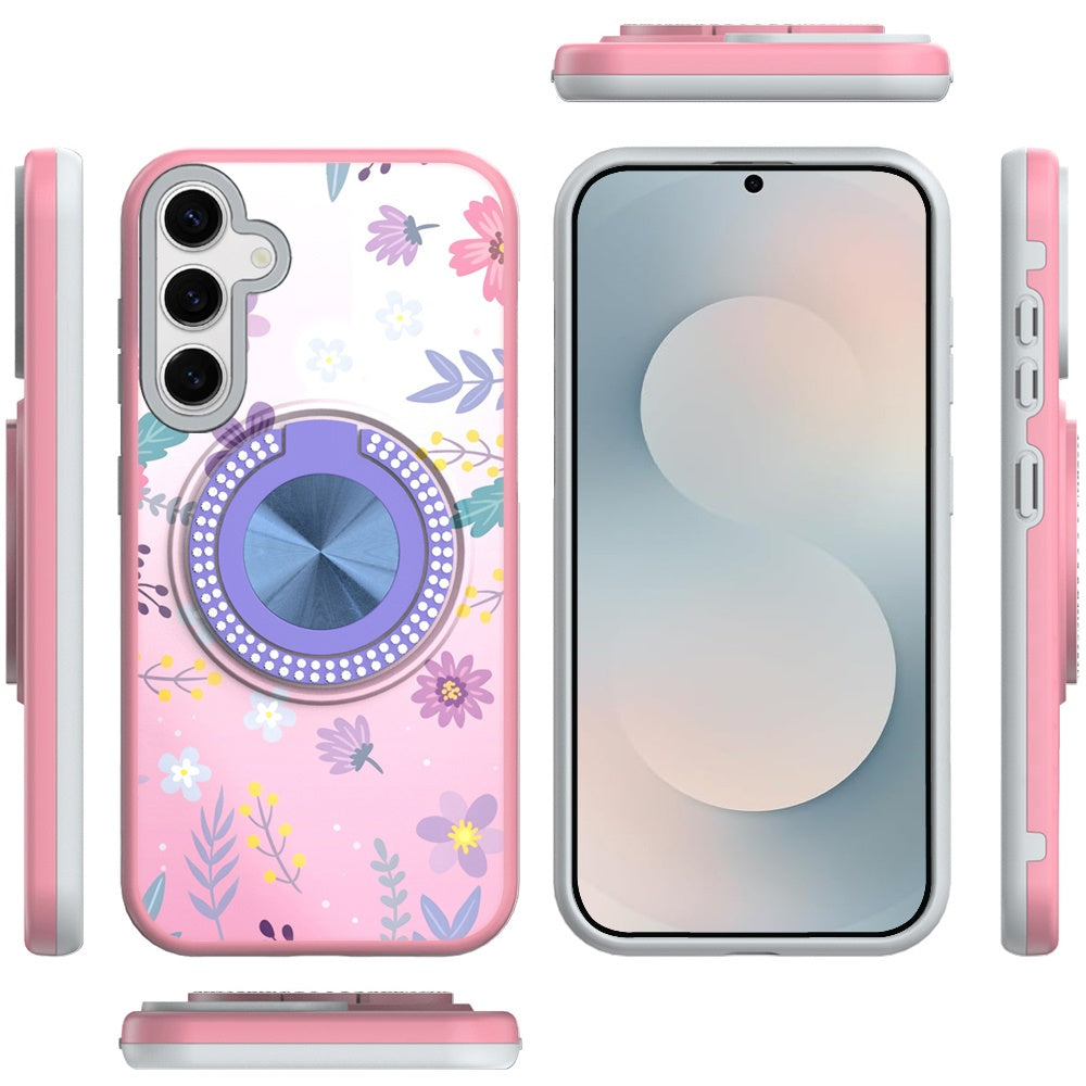 For Samsung Galaxy S26+ / S26 Plus Pattern Design Hybrid with Invisible Ring Stand & Magnetic Back, Shockproof Protective Grip Case Cover