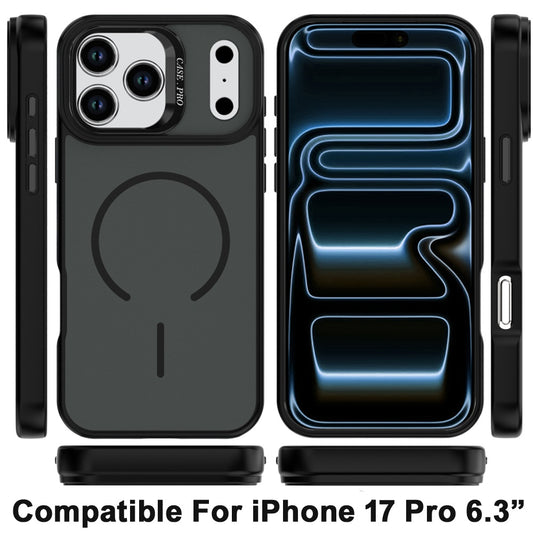 For Apple iPhone 17 Pro (6.3") Magnetic Matte Metal Camera Stand Hybrid Drop Protection Durable Shockproof Slim Fit Design Case Cover