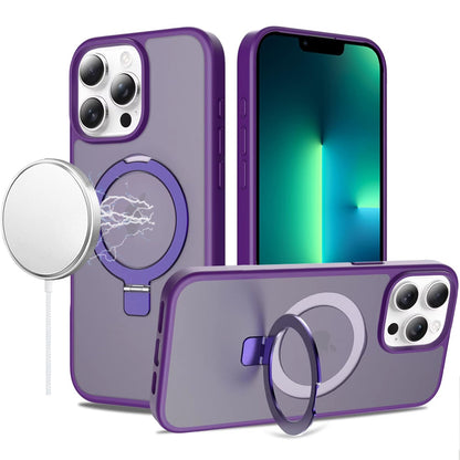 Phone Case for Apple iPhone 13 Pro Magnetic Ring Stand Full Rotation Matte Shockproof Grip Anti Slip Durable Camera Protection Hybrid Cover Dark Purple