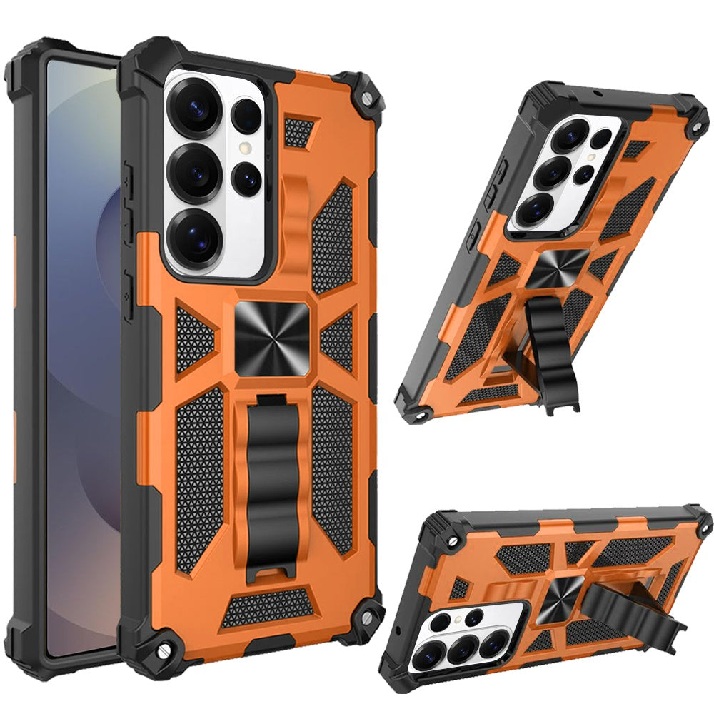 For Samsung Galaxy S25 Ultra Hybrid Shockproof [Military Grade] Rugged Protective with Magnetic Car Mount & Invisible Stand Case Cover Cosmic Orange