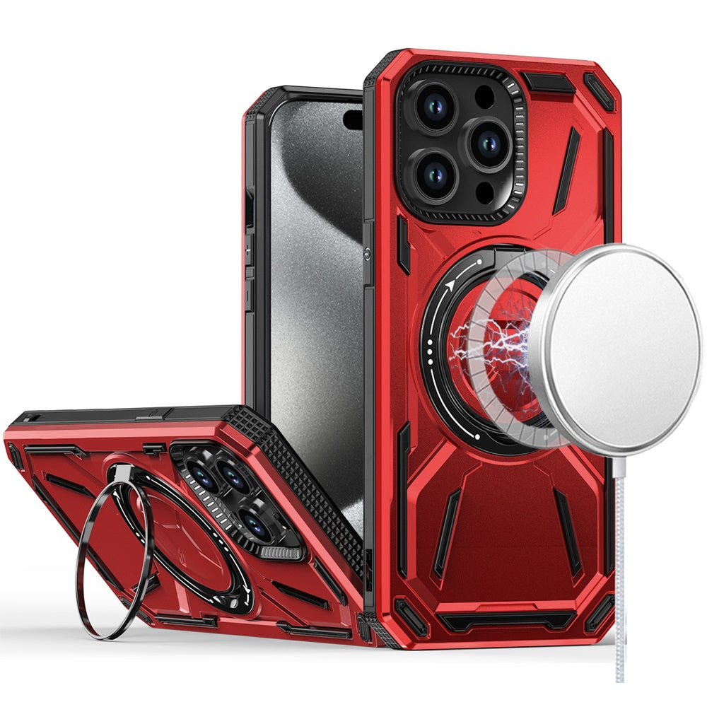 For Apple iPhone 15 Pro Max Hybrid Magnetic Ring and 360° Rotational Kickstand with MagSafe Compatible, Military Grade Drop Protection Case Cover