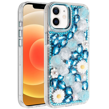 For Samsung Galaxy S26+ / S26 Plus Fashion Daisy Floral Series, Full 3D Bling Crystal Diamonds Sparkling Rhinestone Glitter Hybrid Design Case Cover