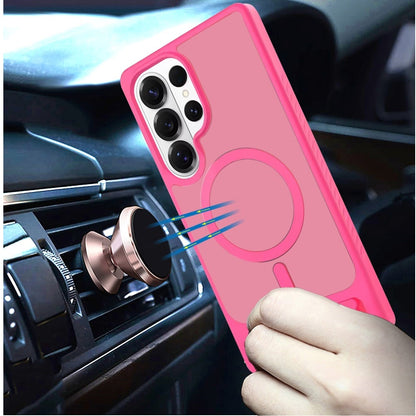 Phone Case for Galaxy S25 Ultra Matte Magnetic Metal Kickstand Shockproof Grip Anti Slip Durable Protective Heavy Duty Hybrid Cover