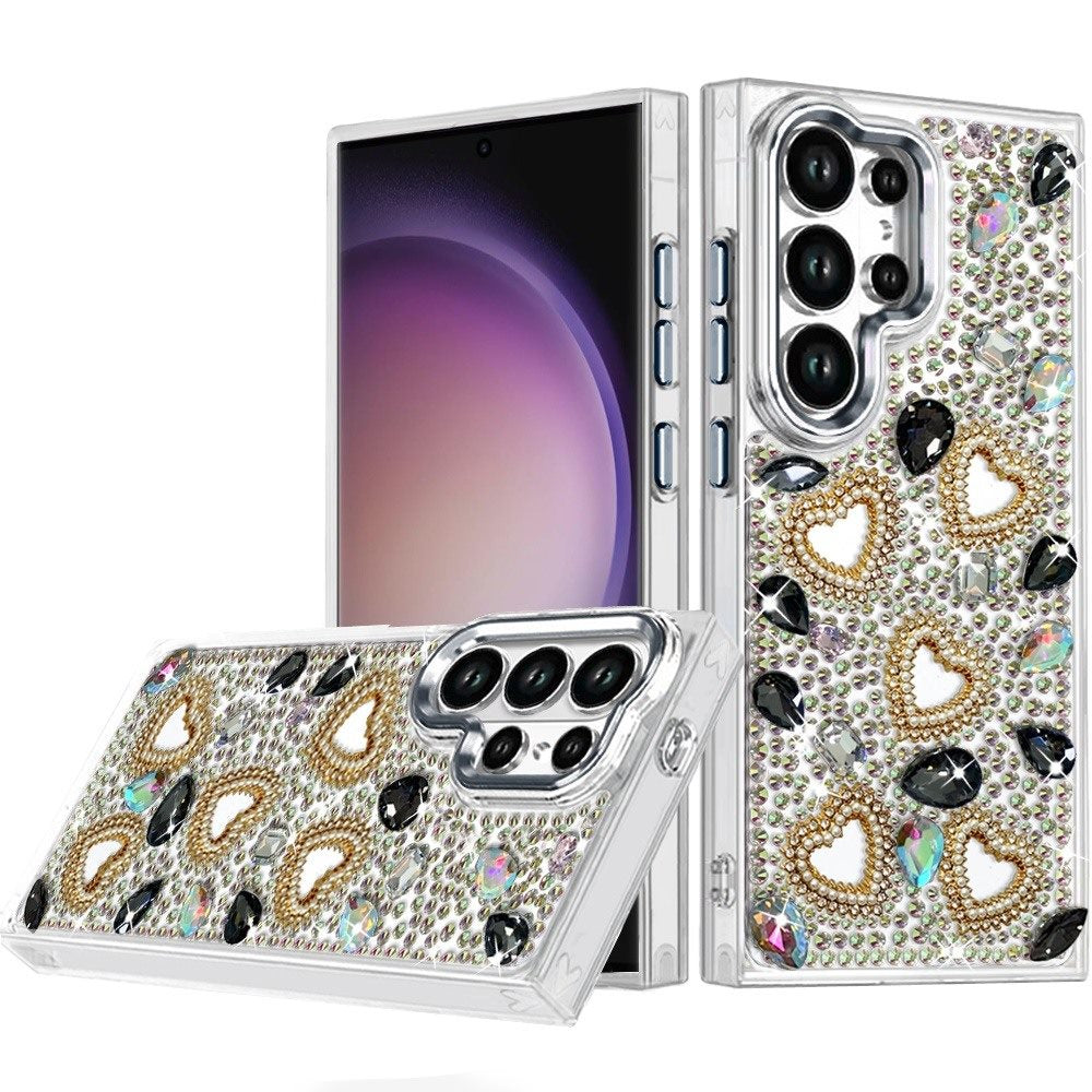 Luxury Crystal Heart Rhinestone Diamond Bling Shockproof Hybrid Glitter Protective Stylish Durable Grip