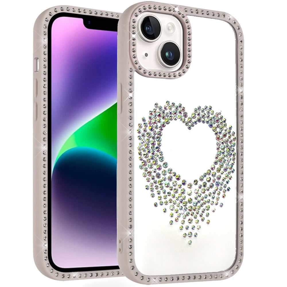 Phone Case for Apple iPhone 14/13 Angel Hearts Glitter Shimmer Diamond Edge Sparkle Hybrid Shockproof AntiSlip Grip Fashion Stylish Protective Bumper Cover Beige
