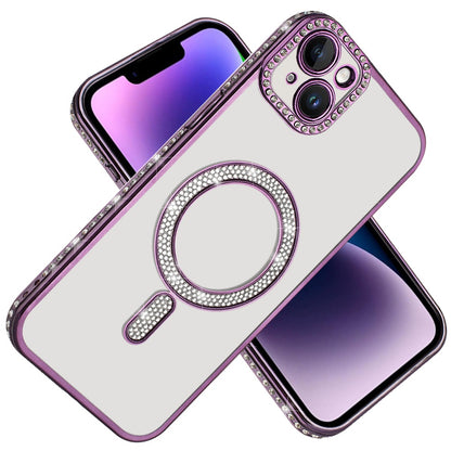 For Apple iPhone 14 /13 Bling Case with Diamond Magnetic Circle, Transparent Slim Shockproof Hybrid Slim Fit Case Cover