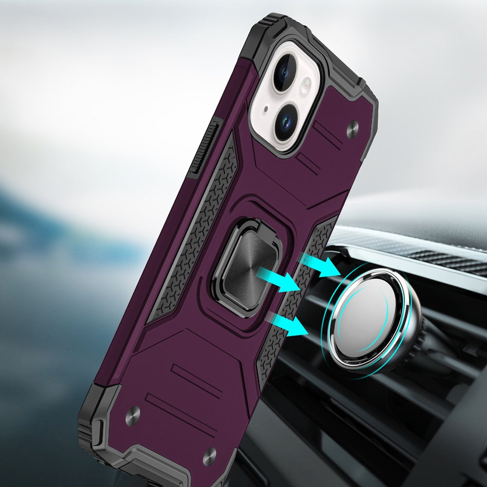 Phone Case for Apple iPhone 15 Magnetic Car Mount Hybrid Ring Stand Shockproof Rugged Grip Armor Heavy Duty Protective TPU Durable Cover Purple