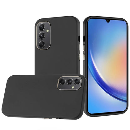 For Samsung Galaxy A15 5G Slim Classic Hybrid Around Rubber Gummy Gel Slick Hard PC Silicone TPU Chromed Button Case Cover Black
