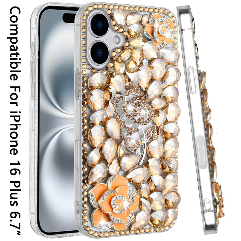 For Apple iPhone 16 Plus (6.7") Bling Crystal 3D Full Diamonds Luxury Sparkle Rhinestone Hybrid Protective Case Cover