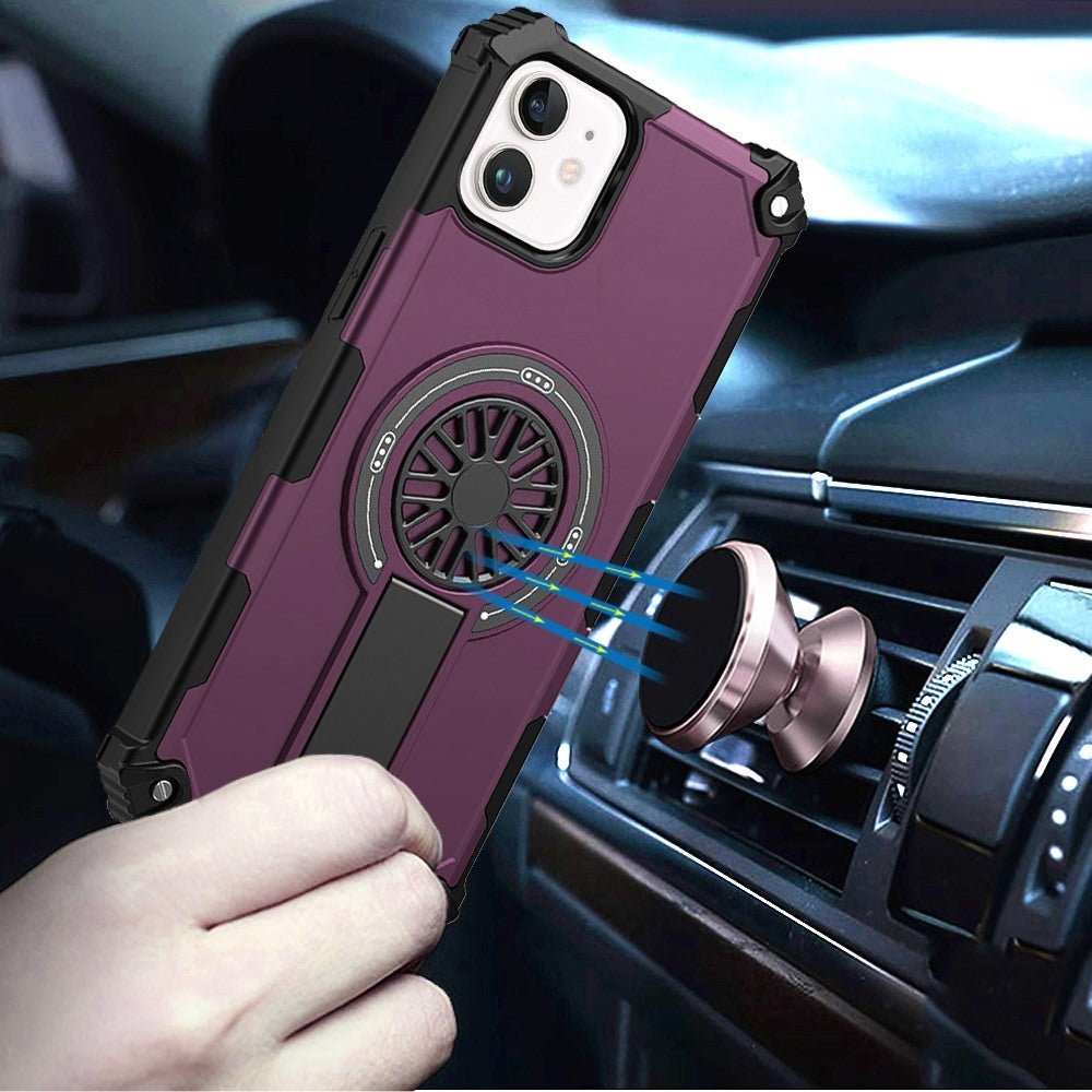 Phone Case for Apple iPhone 12 /12 Pro Invisible Kickstand Magnetic Car Mount Friendly Shockproof Texture Anti Slip Durable Grip Heavy Duty Hybrid Cover Purple