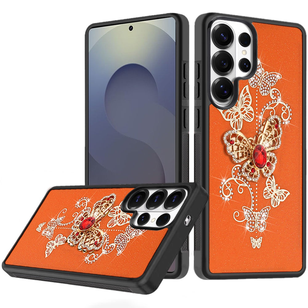 For Samsung Galaxy S25 Ultra Diamonds 3D Fashion Bling Sparkly Glitter Ornaments Engraving Hybrid with Ring Stand Case Cover