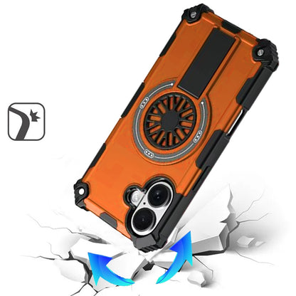 For Apple iPhone 17 (6.3") Texture Design Invisible Kickstand Case, MagSafe Compatible Hybrid Shockproof Cover, Car Mount Friendly Case Cover Cosmic Orange