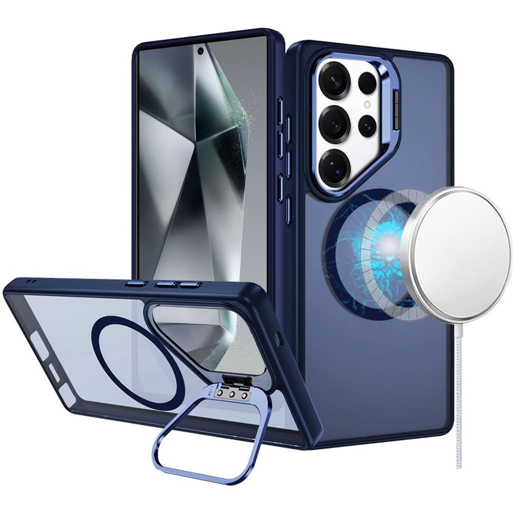 For Samsung Galaxy S24 Ultra Heavy Duty Metallic Hybrid Tough TPU with Camera Ring Stand, MagSafe Compatible, Rugged Drop Protection Case Cover