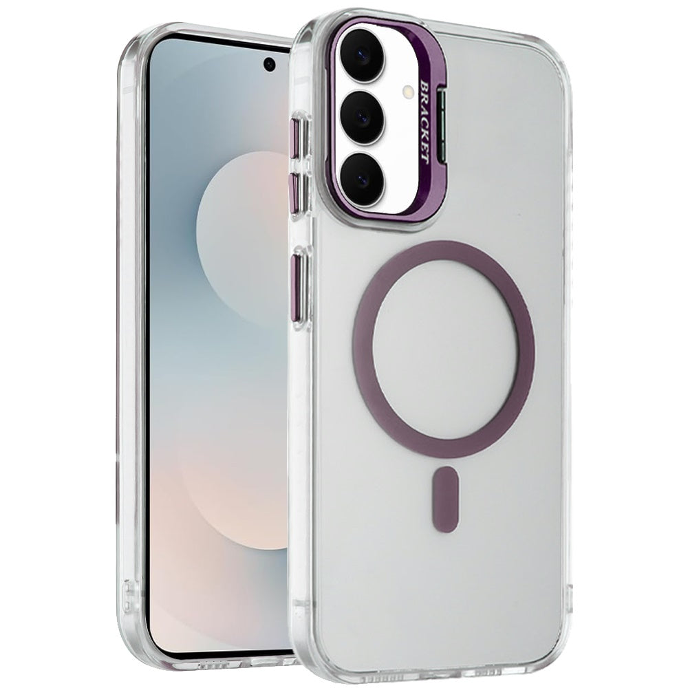 For Samsung Galaxy S25 FE /S25 Fan Edition Magnetic Back MagSafe Compatible Transparent Hybrid Drop Protection with Metallic Camera Stand Case Cover
