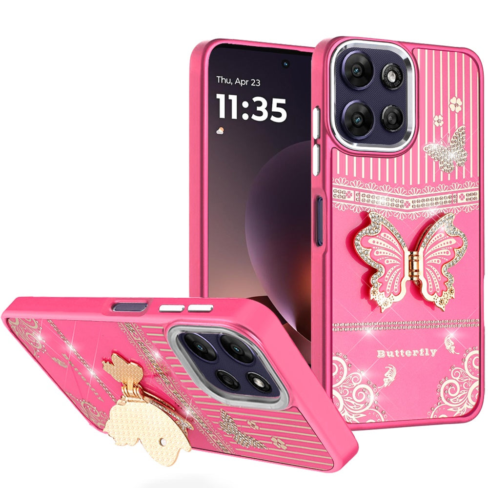 Phone Case for Motorola Moto G Power 5G 2026 /2025 Glitter Bling Butterfly Stand Metallic Edge Hybrid Shockproof Grip Durable Camera Protection Stylish Design Cover
