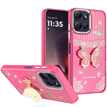 Phone Case for Motorola Moto G Power 5G 2026 /2025 Glitter Bling Butterfly Stand Metallic Edge Hybrid Shockproof Grip Durable Camera Protection Stylish Design Cover