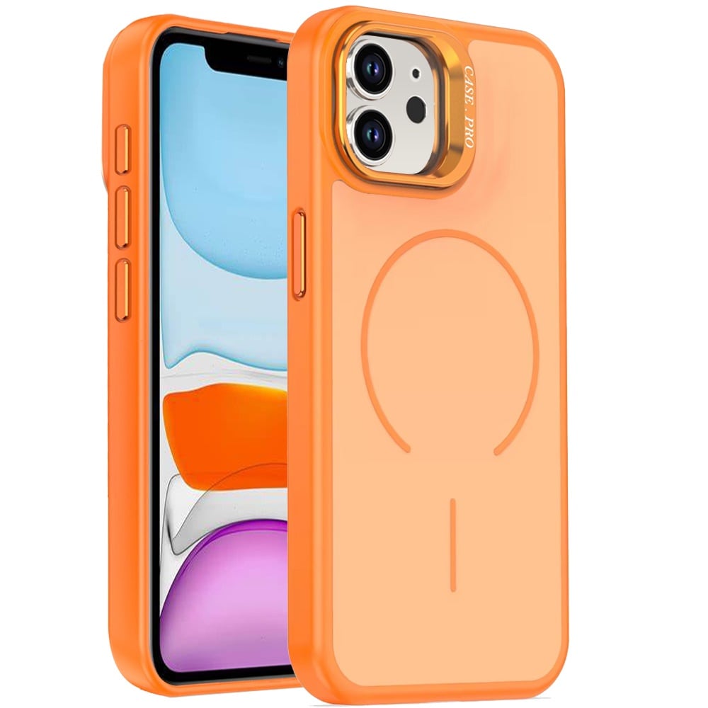 For Apple iPhone 11 Magnetic Matte Metal Camera Stand Hybrid Drop Protection Durable Shockproof Slim Fit Design Case Cover Cosmic Orange