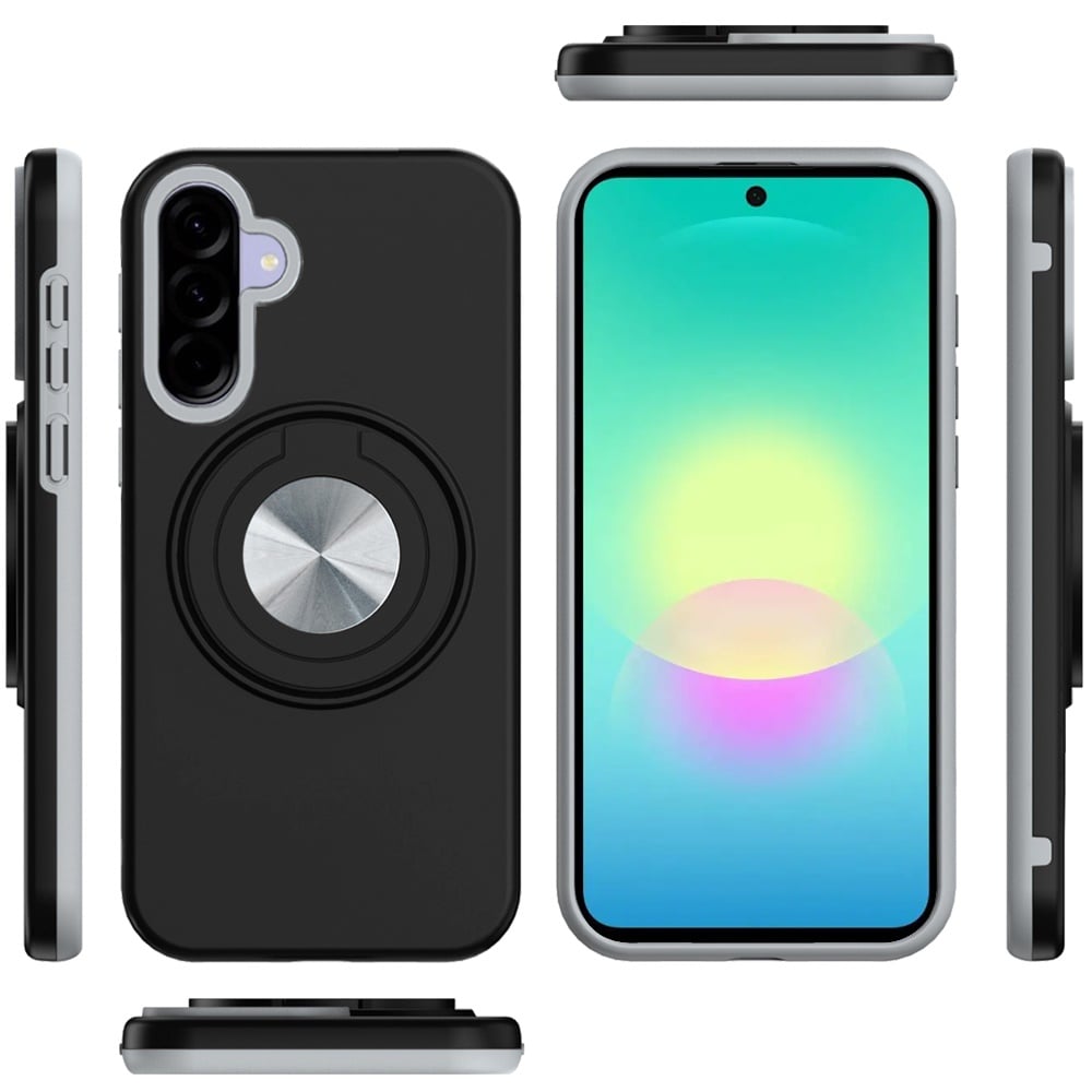 Phone Case for Samsung Galaxy A27 Shockproof Magnetic Ring Stand Rotating CarMount Hybrid Metal Matte Finish AntiSlip Grip Kickstand Cover