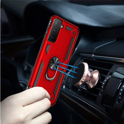 For Samsung Galaxy S21 Ultra Hybrid Shockproof Durable 360 Degree Rotatable Ring Stand Holder Kickstand Fit Magnetic Car Mount Case Cover Black