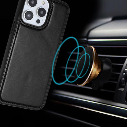 For Apple iPhone 16 (6.1") Deattachable PU Leather Hybrid Wallet Money Credit Card Holder Support Magsafe Charger Case Cover Black