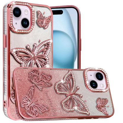 Phone Case for Apple iPhone 15 Plus Butterfly Freedom Shimmer Glitter Thick TPU Shockproof Anti Slip Durable Protective Design Cover