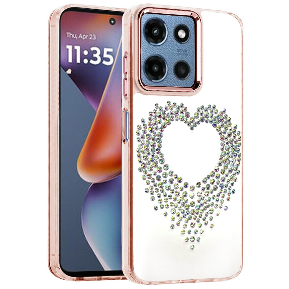 Phone Case for Motorola Moto G Play 5G 2026 Angel Hearts Bling Shimmer Colorful Glitter Chrome Edge Shockproof Stylish Hybrid Design Cover Gold