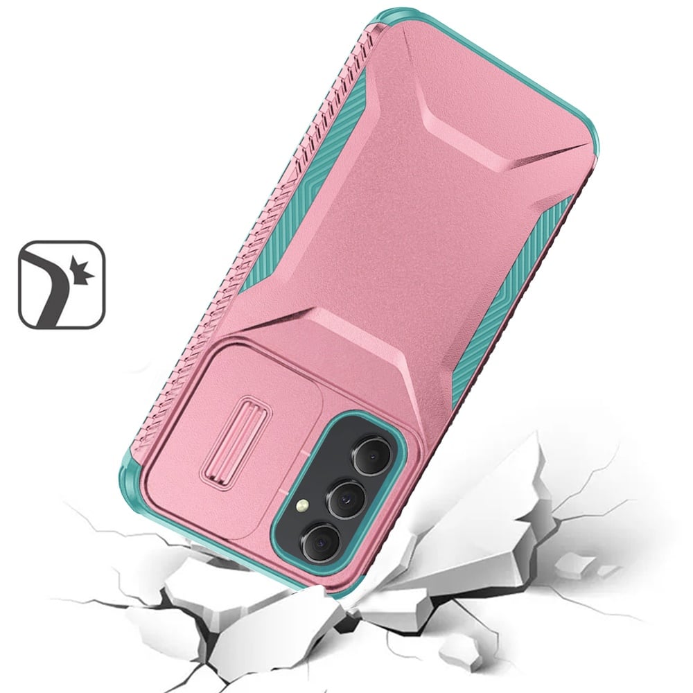 For Samsung Galaxy A15 5G Slim Fit Shockproof Hybrid with Slide Camera Window Covering, Rugged Tpu Silicone Hard PC Bumper Case Cover