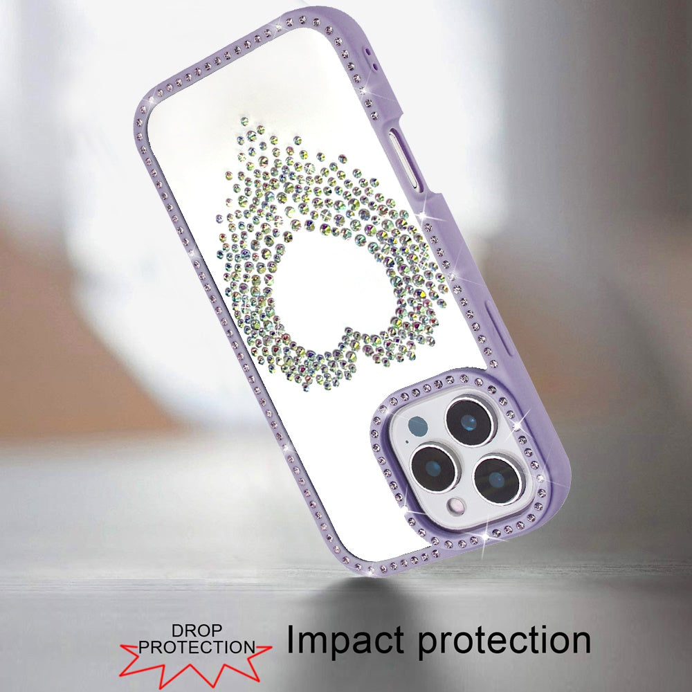 For iPhone 16 Pro Max (6.9") Angel Hearts Glitter Shimmer Diamond Edge Hybrid Drop Protection Shockproof Design Case Cover