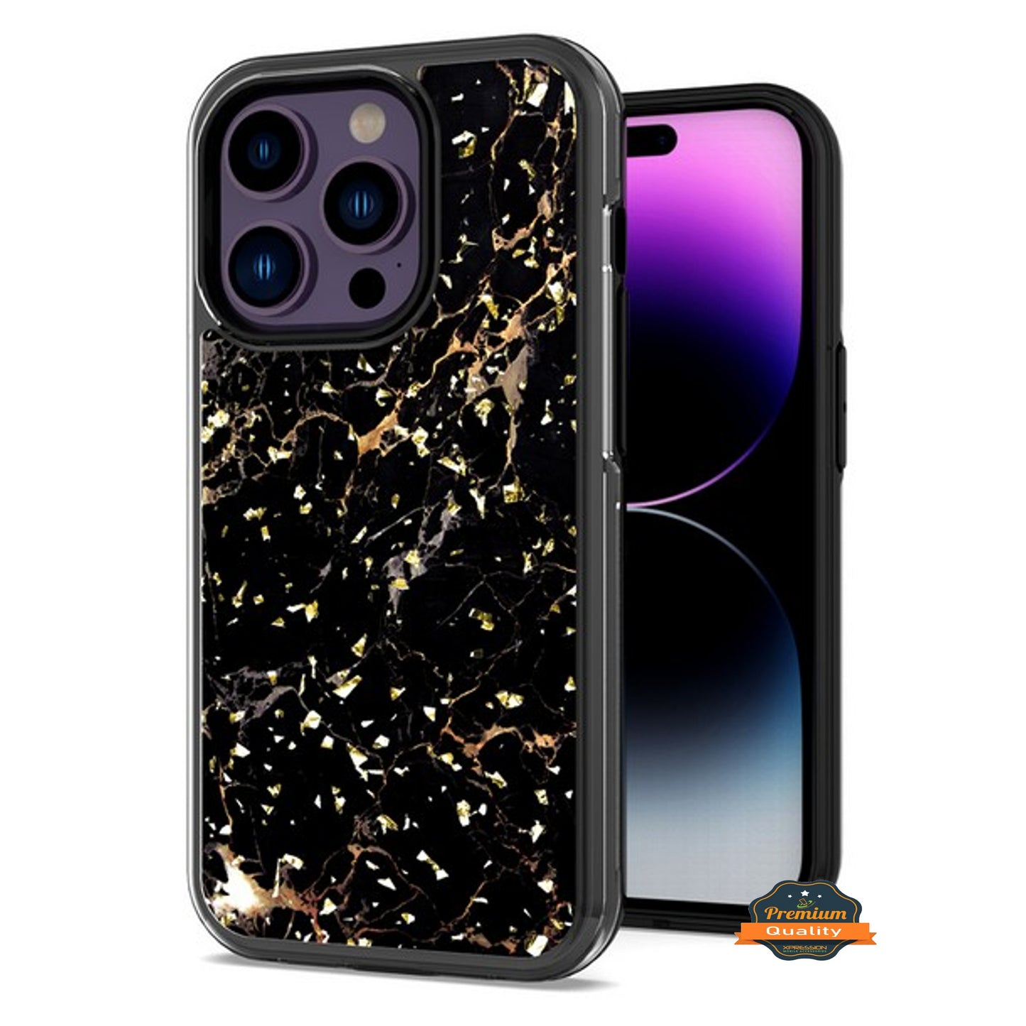 For Apple iPhone 15 Plus (6.7") Pattern Design Bling Glitter Shockproof Hybrid Soft TPU Frame and Hard PC Back Slim  Phone Case Cover