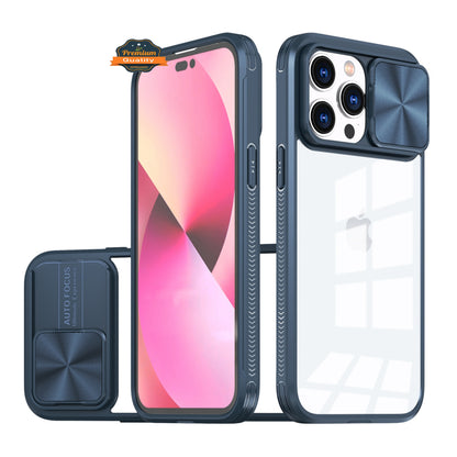 For Apple iPhone 16 Pro (6.3") Slide Camera Cover Lens protector Anti-Scratch Shockproof Clear Back and Color Frame Bumper Case Cover