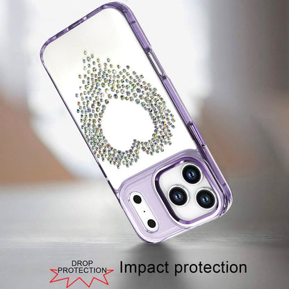 For Apple iPhone 17 Pro (6.3") Angel Hearts Bling Glitter Diamond Hybrid TPU Cover, Colorful Frame Shockproof Protective Back Case Cover Silver