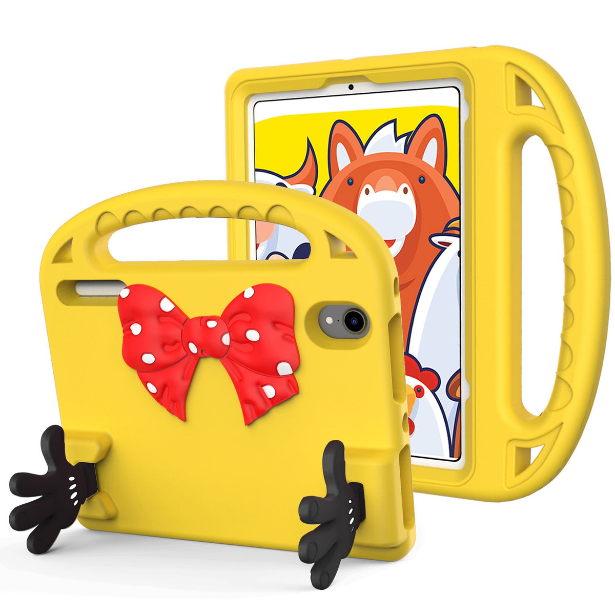 For Hybrid Shockproof Tablet with Bow Hands Kickstand Antislip Rubber TPU Kid-Friendly Drop Protection Yellow Tablet Case Cover