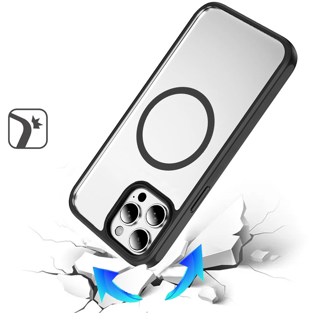 Phone Case for Apple iPhone 15 Pro Max Transparent Magnetic HQ Shockproof Hybrid 2.0mm Thick AntiSlip Grip Drop Protection Rugged Clear Durable Impact Cover Black