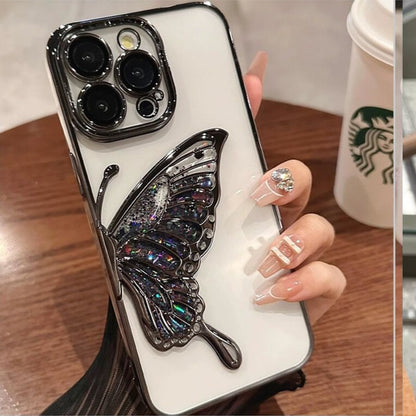 For Apple iPhone 16 Pro Max (6.9") Glitter 3D Butterfly Bling Luxury Electroplate Chrome Sparkle Liquid Flowing Plating Bumper Case Cover