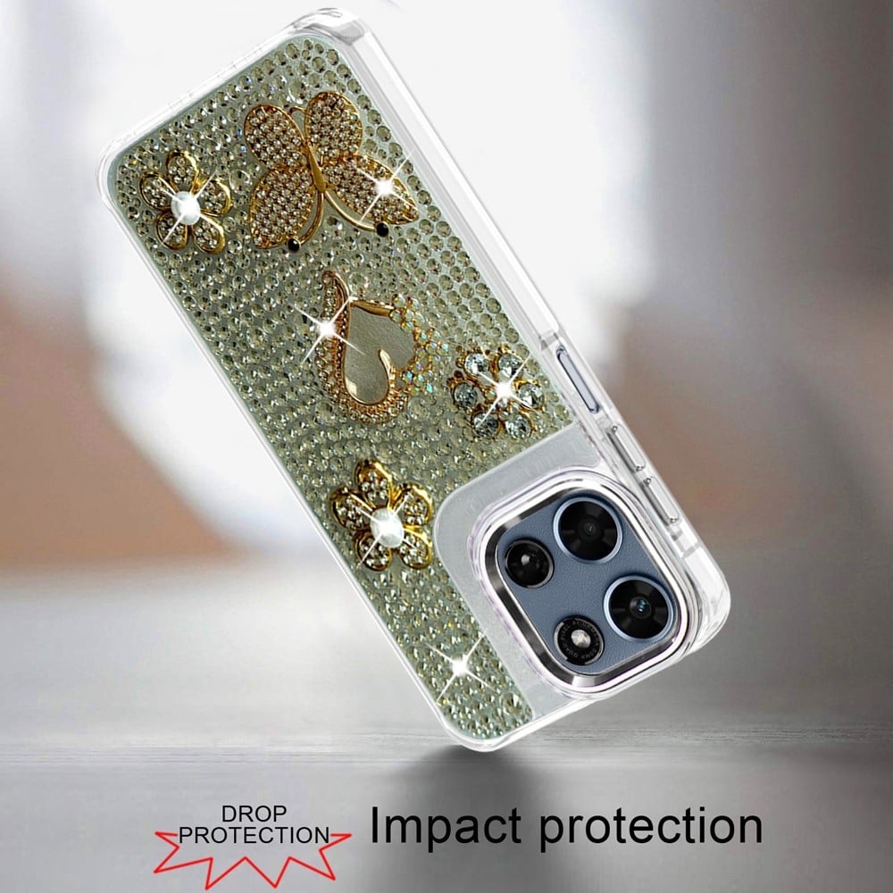 Phone Case for Motorola Moto G 5G 2026/ 2025 Luxury Crystal Butterfly Floral Jeweled Heart Full Diamond Design, Sparkling Decorative Details, Elegant Style Cover Silver