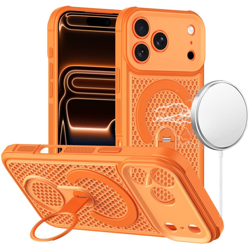 Phone Case for Apple iPhone 18 Pro Magnetic Honeycomb Hybrid Rugged Armor Ring Kickstand Dual Layer Shock Absorbing Hard PC Soft TPU Cover Orange