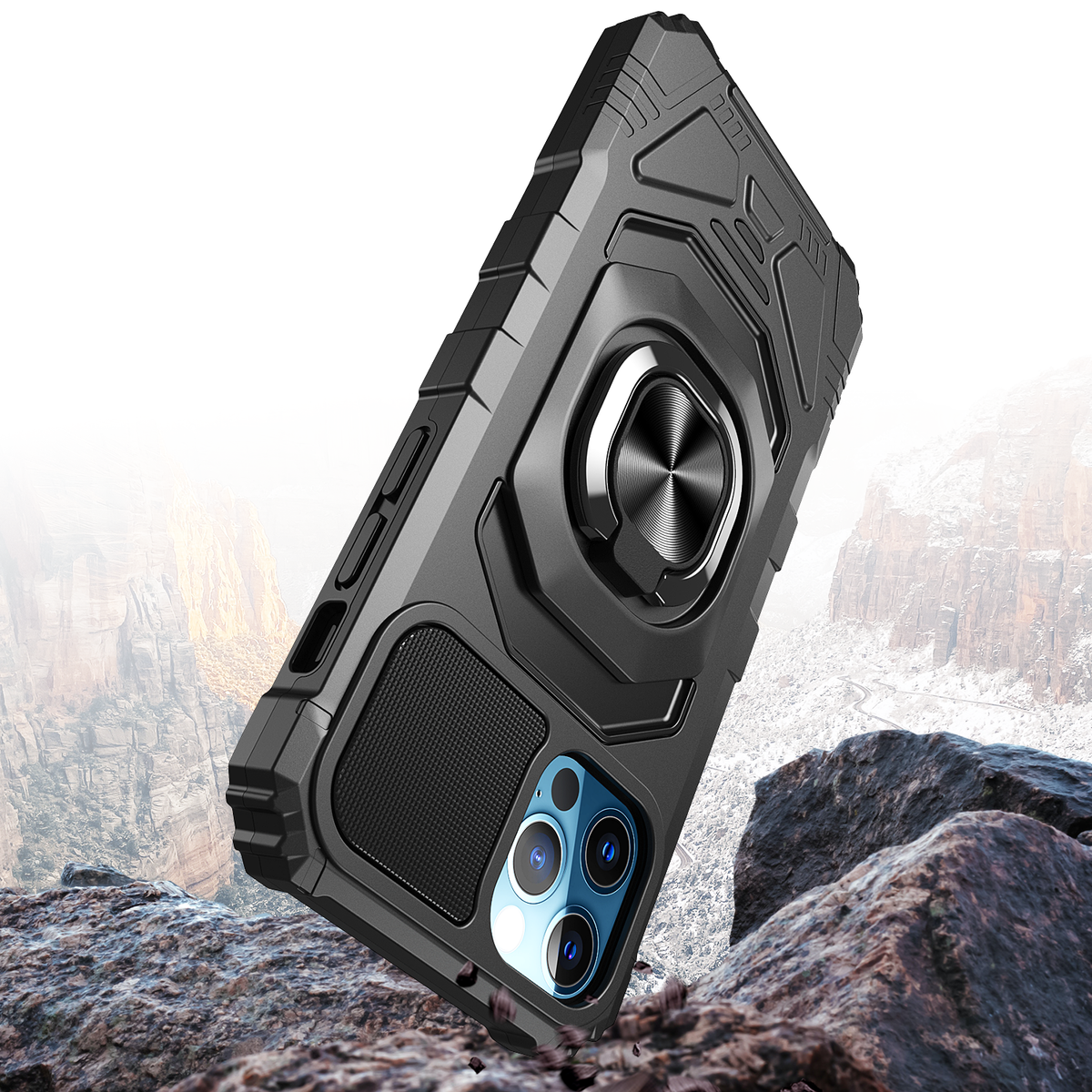 For iPhone 15 Plus (6.7") Hybrid Dual Layer with 360° Rotate Magnetic Ring Stand Holder Kickstand TPU Rugged PC Shockproof Case Cover Black