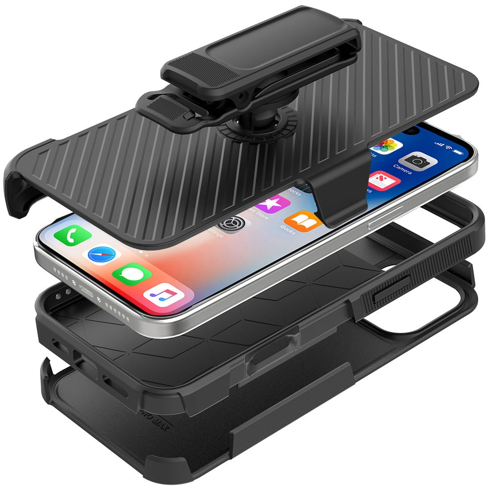 For Motorola Razr 2024 Combo Hybrid lined with Belt Clip Holster Armor Shockproof Rugged Textured 2in1 Non Slip Tough Case Cover Black / Black