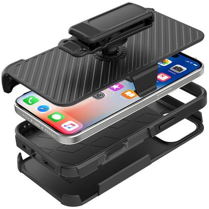 For Motorola Razr 2024 Combo Hybrid lined with Belt Clip Holster Armor Shockproof Rugged Textured 2in1 Non Slip Tough Case Cover Black / Black