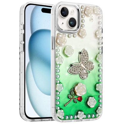 For Apple iPhone 11 Bling Fashion Design with 3D Pearls Epoxy Glitter Ornaments Chrome Edge Hard Slim PC Case Cover