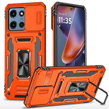 For Motorola Moto G Play 5G 2026 Tough Hybrid Case with Movable Camera Window & Metal Ring Stand Shockproof Case Cover Cosmic Orange